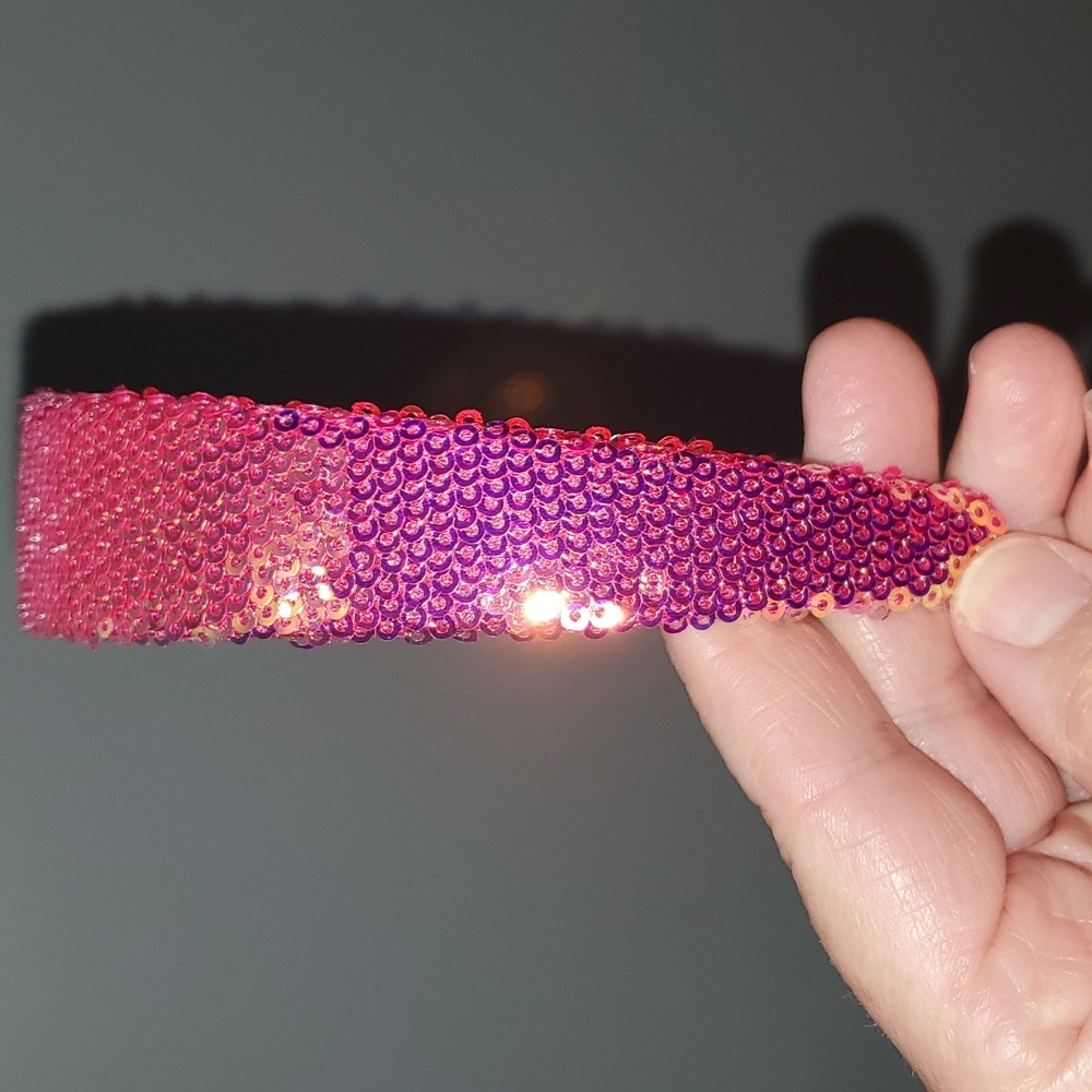 New boutique handmade all iridescent sequins flexible wide headband pink - Picture 3 of 6